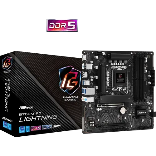 ASRock B760M PG Lightning DDR5 14th, 13th and 12th Gen Micro ATX Motherboard